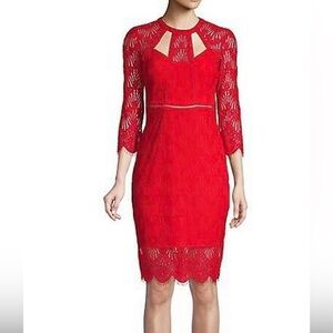 CLEARANCE GUESS Red Lace Sheath 3/4 Sleeve Cut-Out Dress Women's Size 16